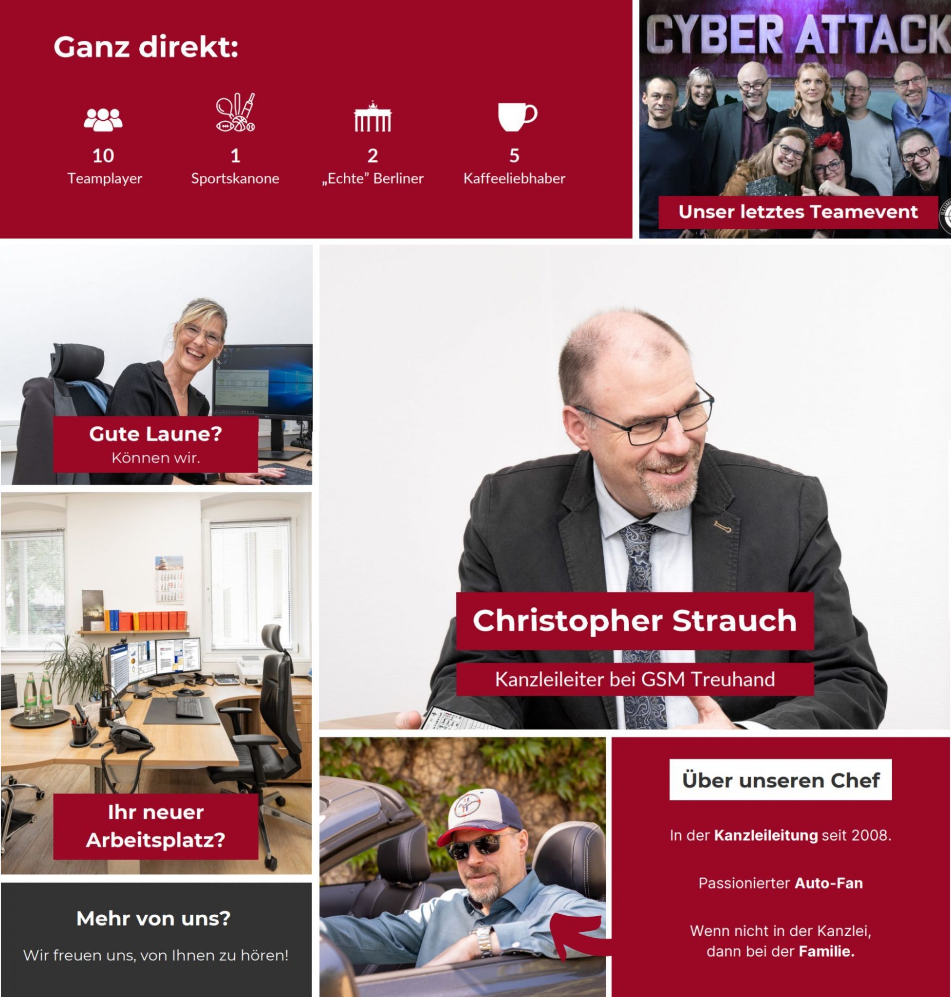 Collage: Das Team sowie Geschätsführer Christopher Strauch